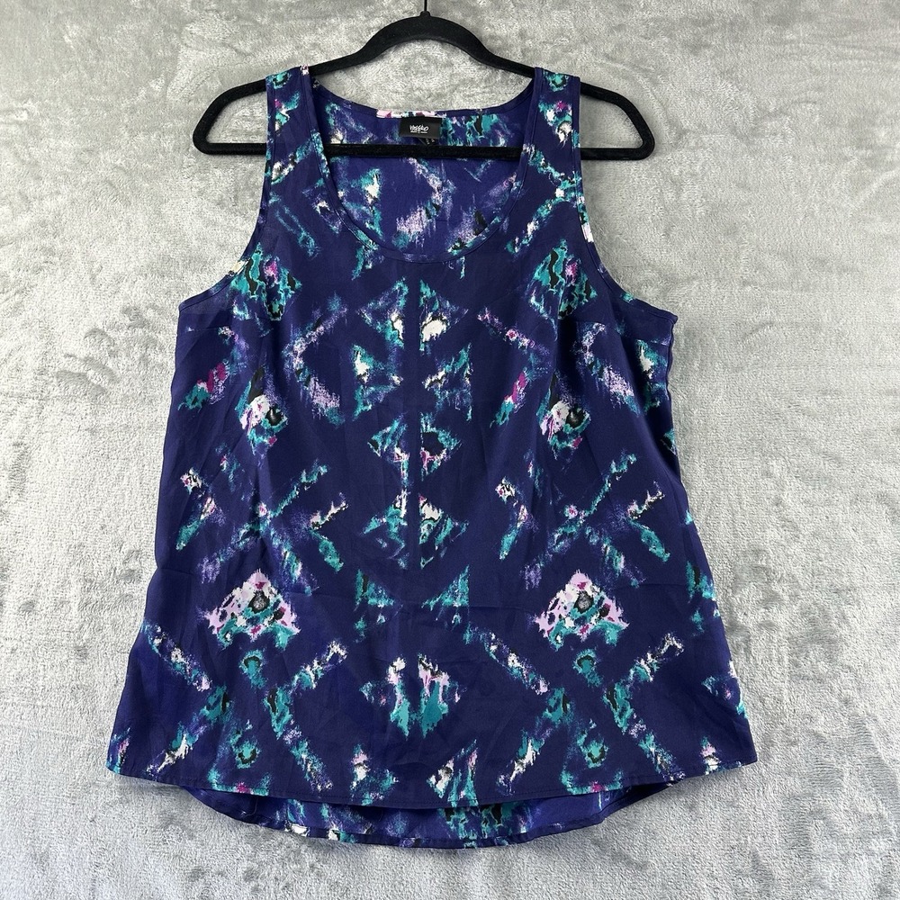 Mossimo Tank Top Women's M Purple Pink Turquoise Rounded Hem Geometric Print